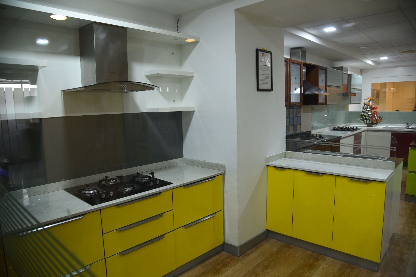Yellow Glass Shutters - Modular Kitchen Bangalore